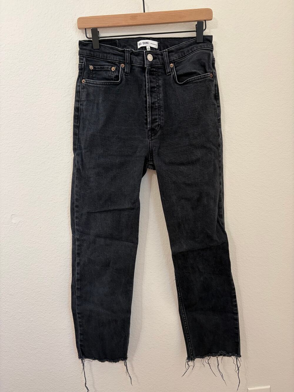 Re/Done Jeans Women's Size 29 Black Denim High Waisted Button Fly Straight Leg